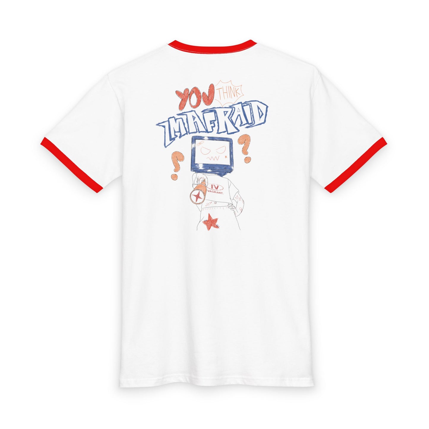 Not Afraid (I Think) Scribble | Vagrant IV Doodle Ringer T-Shirt