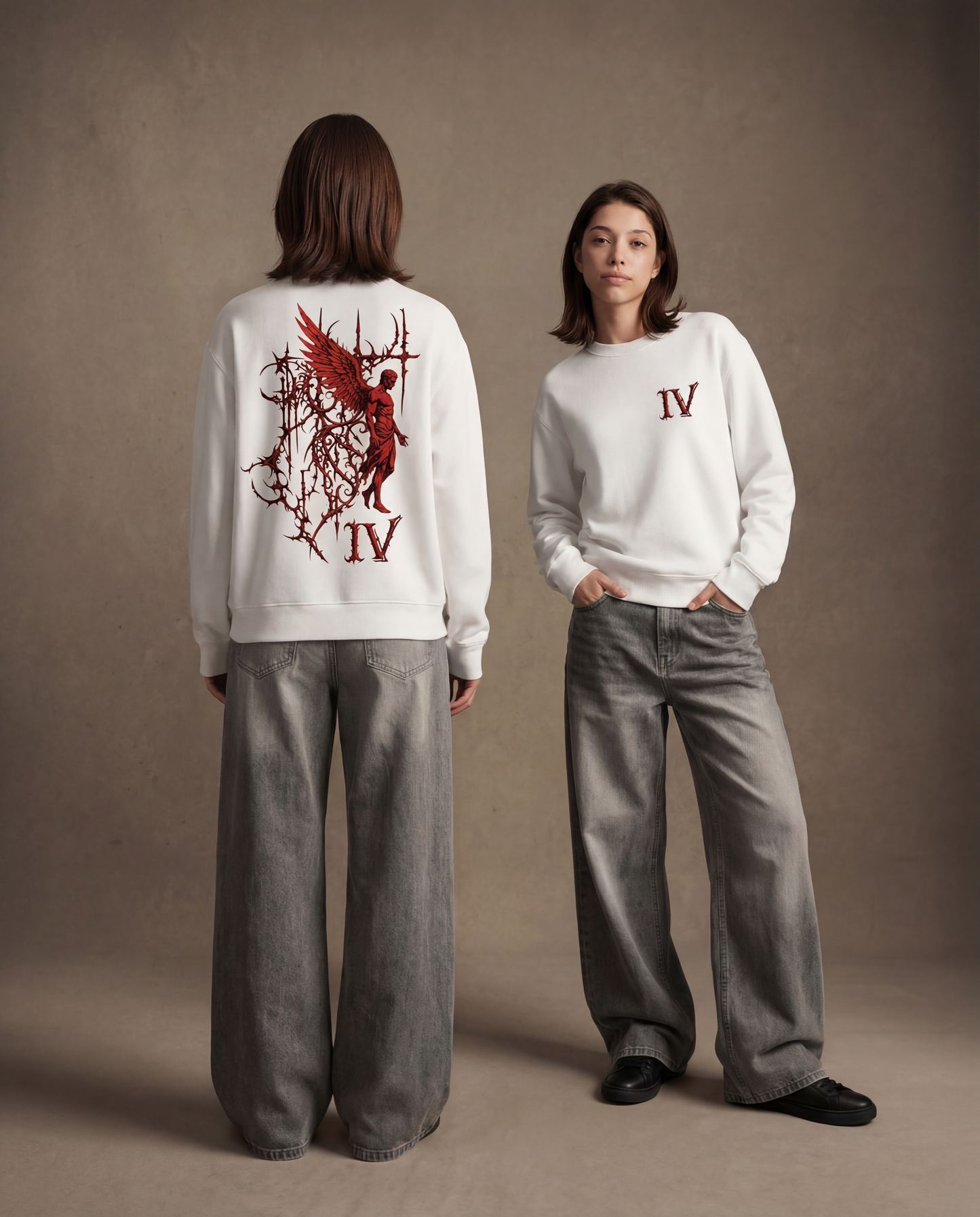 ANGEL WING IV Sweatshirt — Gothic Red Roman Numeral Crewneck